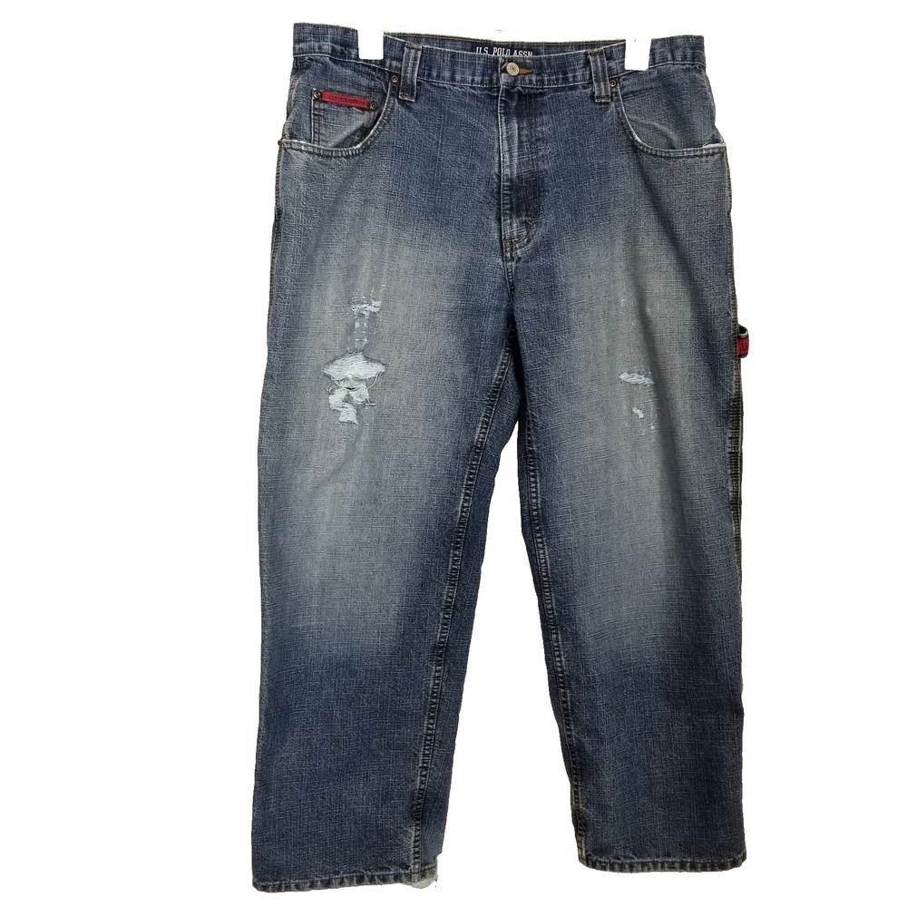 U.S. Polo Assn. Men's Denim Carpenter Jeans Sz 40 x 30 Distressed Blue Y2K Baggy